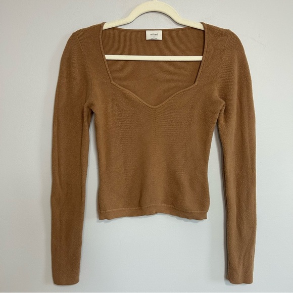 Wilfred Aritzia Tan Brown Ribbed Long Sleeve Sweater Top Women’s Size Medium - Picture 1 of 5